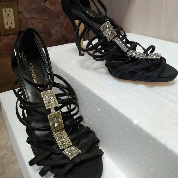 ARTURO CHIANG Shoes - "ARTURO CHIANG" BLACK STRAPPY SANDALS W/JEWELS & 4" HEEL